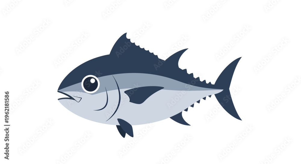 Obraz premium Stylized Cartoon Tuna Fish Illustration on White Backdrop for Children's Books