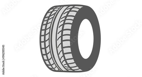 Stylized cartoon illustration of a modern car tire with distinctive tread pattern