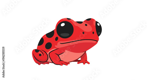 Stylized cartoon red frog with black spots, an adorable amphibian design element