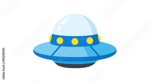 Stylized cartoon UFO image with simplistic shapes and vibrant color palette
