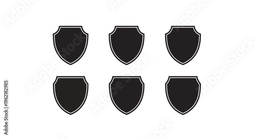 Six blank shield emblems on a white background, perfect for custom designs and awards