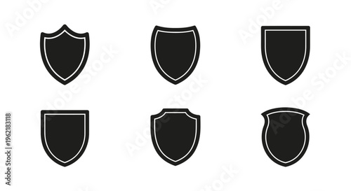 Collection of diverse shield icons in various shapes and styles, perfect for security, protection, or heraldry emblems