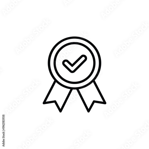 Award badge icon with check mark minimal black and white award ribbon line art awards vector illustration