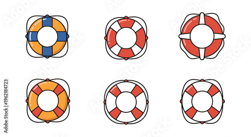 Life Buoy Line art vector set modern abstract decorative illustration