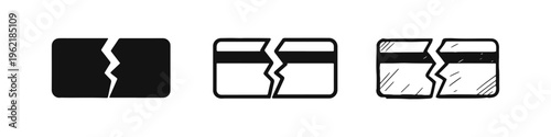 Broken Credit Card Icon Set. Financial problem and debt crisis symbol, failed payment vector illustration.
