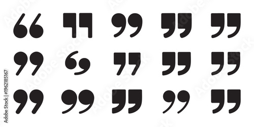 Thick black quote symbols collection for bold headlines and emphasized text sections in graphic design work.