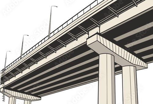 Modern Highway Bridge Infrastructure Scene. Long Highway Bridge Road Landscape. Urban Highway Bridge Transport View. Concrete Highway Bridge Engineering Concept. Scenic Highway Bridge Over Water.