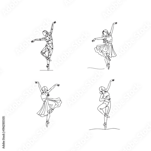 Four beautiful ballerinas dancing gracefully