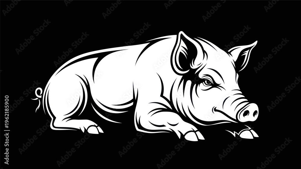 Fototapeta premium Pig illustration on black background