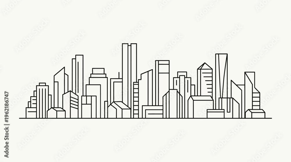 Fototapeta premium Abstract City Skyline Outline with Stylized Buildings in Bright Studio
