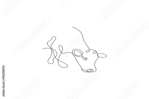 Cow head single continuous line drawing minimalist animal outline
