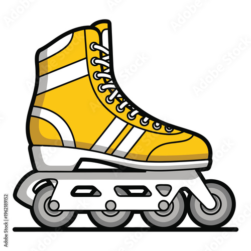 Yellow roller skate with white stripes and wheels inline skating icon