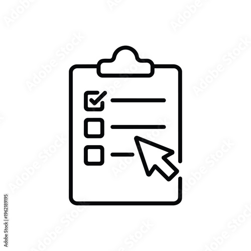 Pointer and cursor checklist icon black and white vector pointer and cursor on clipboard task list illustration