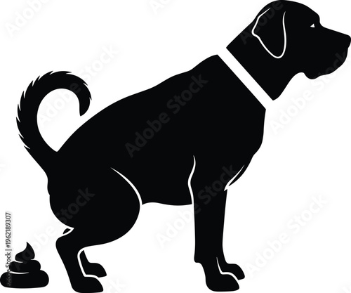 Dog defecation silhouette, pet care and public cleanliness symbol for responsible ownership and signage themes - flat vector illustration