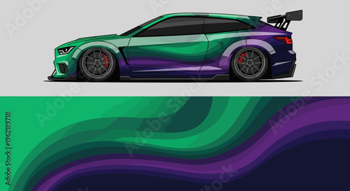 Vibrant colored sports car with dynamic gradient background and aerodynamic design.