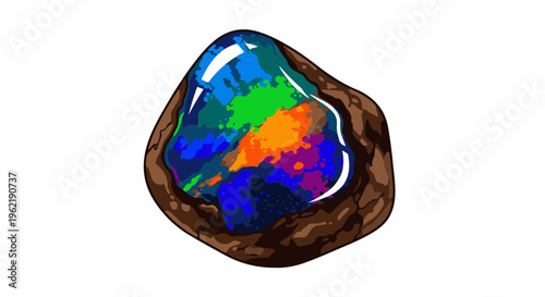 A faceted, dark brown rock encasing a vibrant, multi-colored gemstone