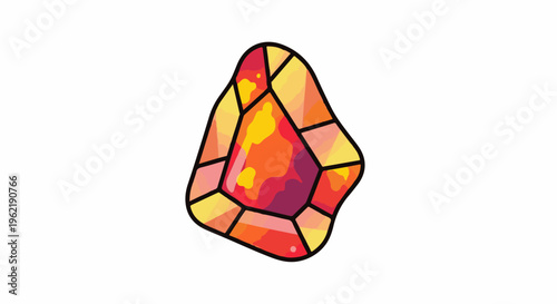 A faceted gem with vibrant fiery hues, set in black outlines