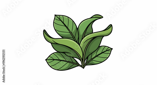 A cluster of vibrant green leaves with dark outlines, rendered in a cartoonish style