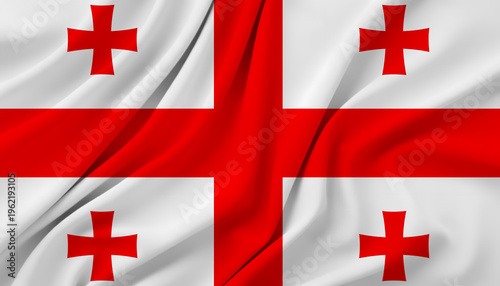 Georgian national flag five cross flag with waving satin texture for state holidays and cultural representation
