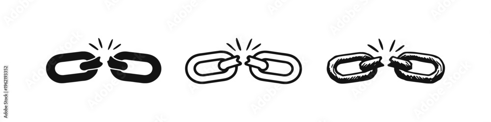 Φωτογραφία Broken chain link icon set illustrating weakness, disconnection, or freedom in v