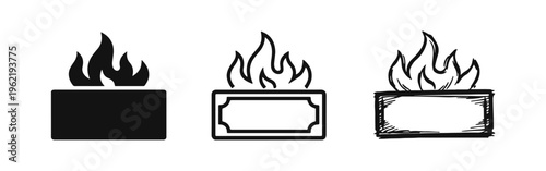 Burning Money Banknote Icon Set - Financial Loss, Inflation, and Economic Crisis Symbol