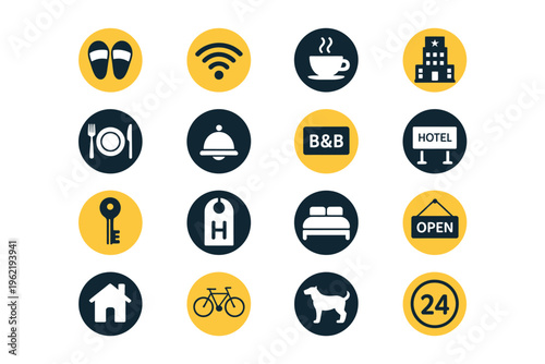 Vector Hotel Service Icon Pack – Reception, Room Service, and Concierge