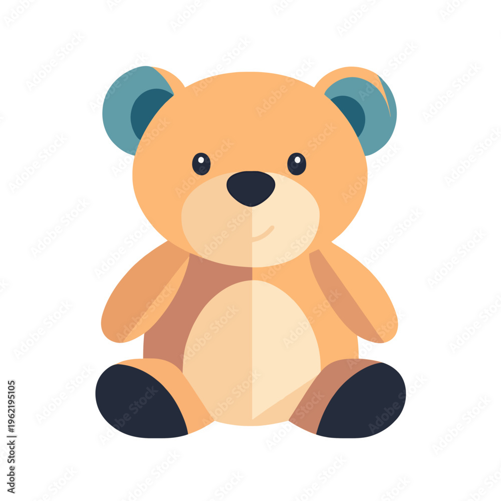 Obraz premium Teddy Bear Cute Plush Sitting Isolated - Stuffed Animal Toy for Children, Soft and Cuddly, Blue Accents, Papercut Style, Minimalist Design on White Background, Generative AI