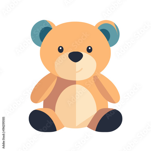Teddy Bear Cute Plush Sitting Isolated - Stuffed Animal Toy for Children, Soft and Cuddly, Blue Accents, Papercut Style, Minimalist Design on White Background, Generative AI