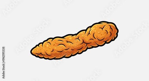 A cartoon-style chicken tender with a crispy, golden-brown coating