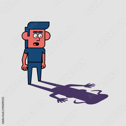 Surprised Man Seeing Lizard Shadow on White Background
