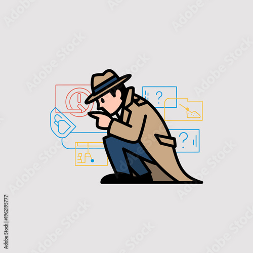 Private Investigator Researching on Computer in Office