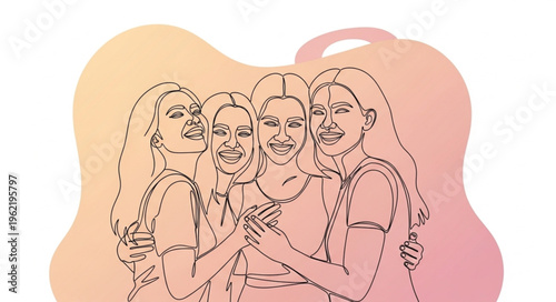 Four young women friends together in a hug.