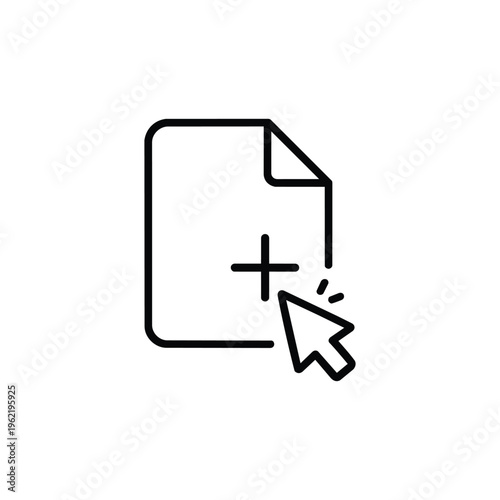 Black and white pointer cursor icon adding new file pointer and cursor vector illustration