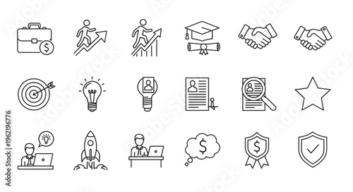 Business and Finance Icons Set Hand Drawn Style.