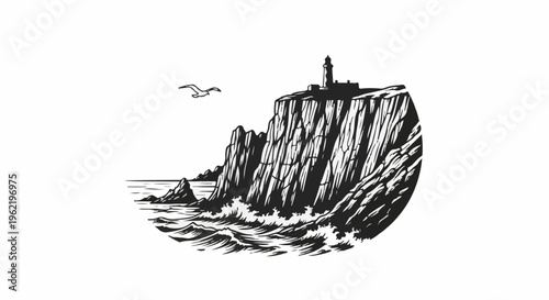A bird flies near a cliff with a lighthouse overlooking the sea