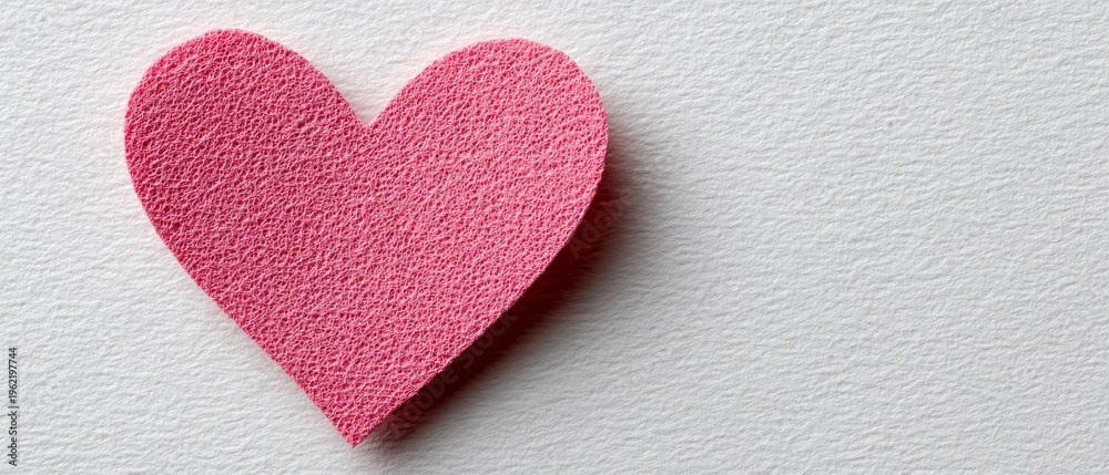 Obraz premium Sparkling Pink Heart Shape Decoration On A Textured White Background Close Up Studio Shot