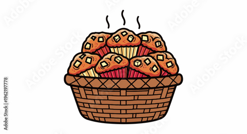 A basket overflowing with freshly baked, warm, fluffy muffins