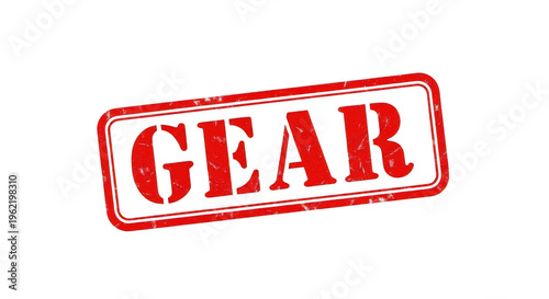 Red rubber stamp with the word gear inside a rectangular frame isolated png