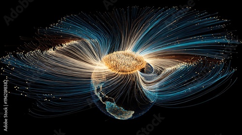 Animated model of Earth's magnetic field interacting with solar wind