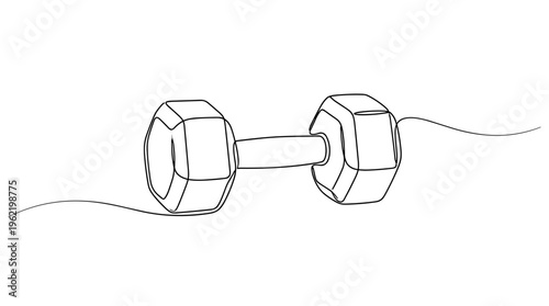 Minimalist single line drawing of a dumbbell representing fitness health and strength training exercise equipment for a workout routine