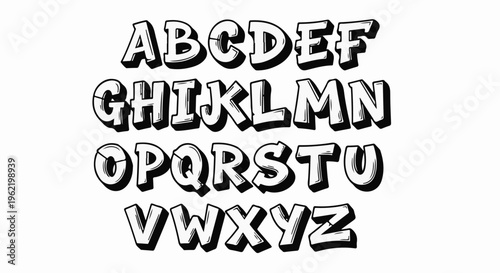 3D rendered bold alphabet letters displayed in rows