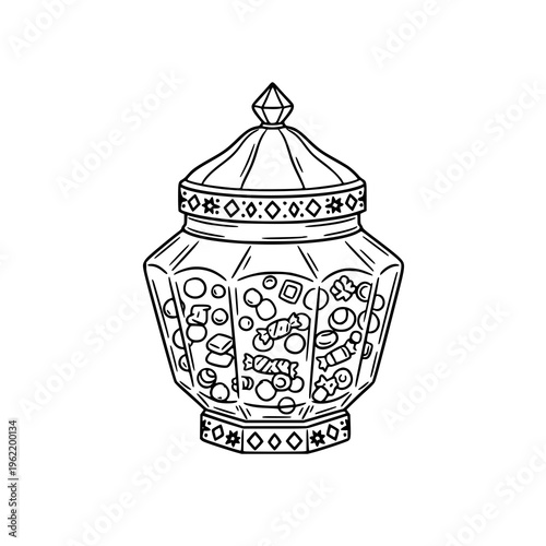 Minimal Crystal Candy Jar Hand Drawn Doodle Vector Illustration