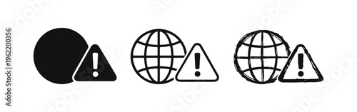 Global warning and alert icon set. Internet problem, data security, and system error symbol.