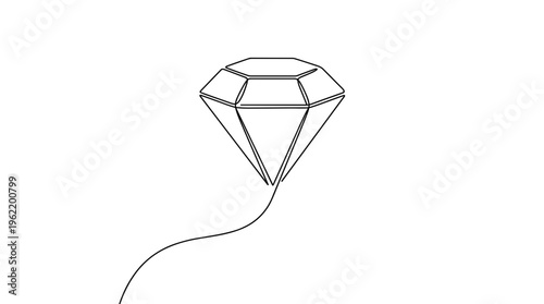 Minimalist single line drawing of a sparkling diamond gemstone representing luxury value and preciousness on a clean white background