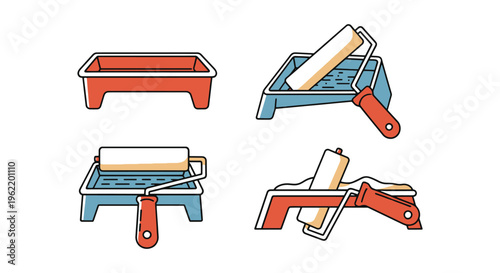 Paint Roller Tray Line art abstract pattern design vector