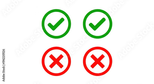Green check marks and red cross marks icons for business tasks isolated png