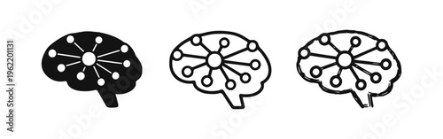 Neural network brain icon set. Artificial intelligence, cognitive process, and interconnected thoughts symbol.