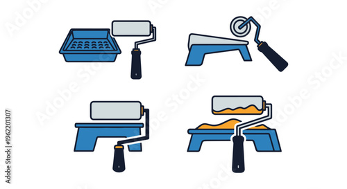 Paint Roller Tray Line art minimal abstract colorful shapes vector