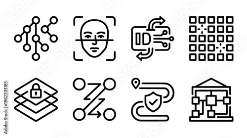 Abstract icons representing technology data security and identification