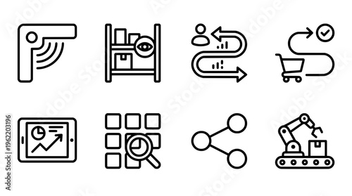 Abstract illustration of business and technology concepts in line art style